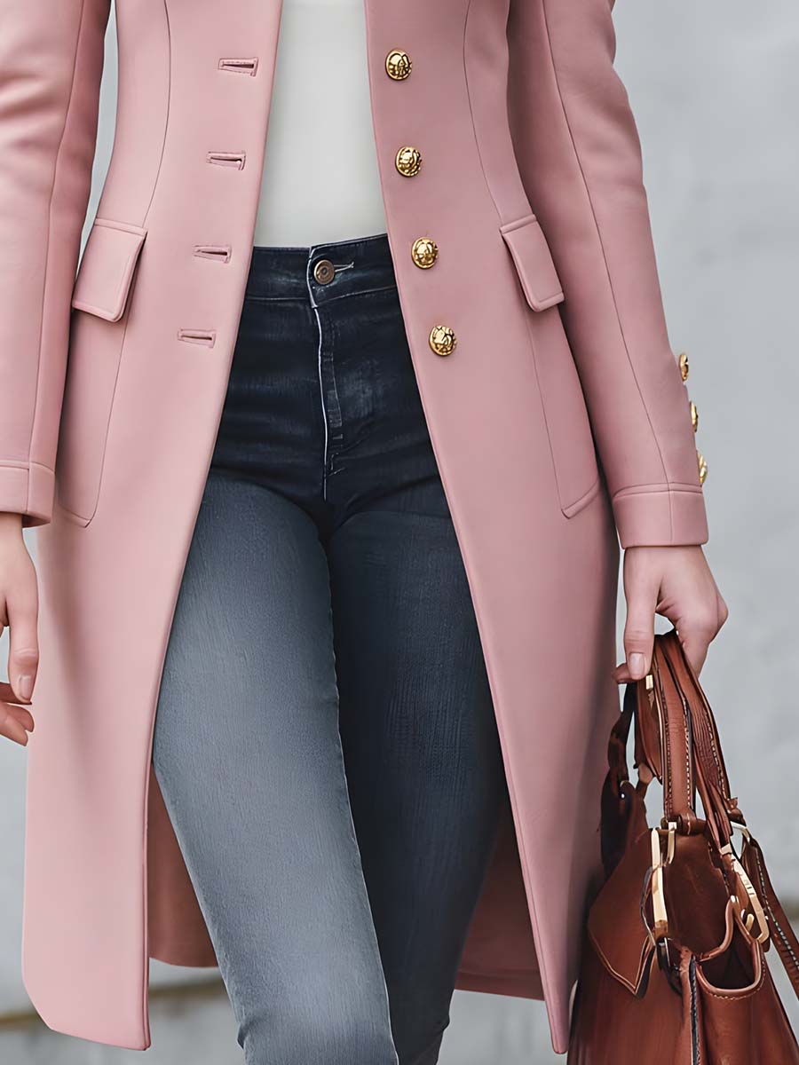 Abrigo rosa de lana con bordado metálico
