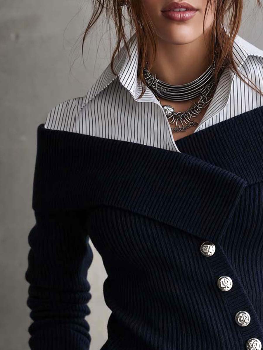 Blusa de Punto con Cierre Asimétrico y Efecto de Capas
