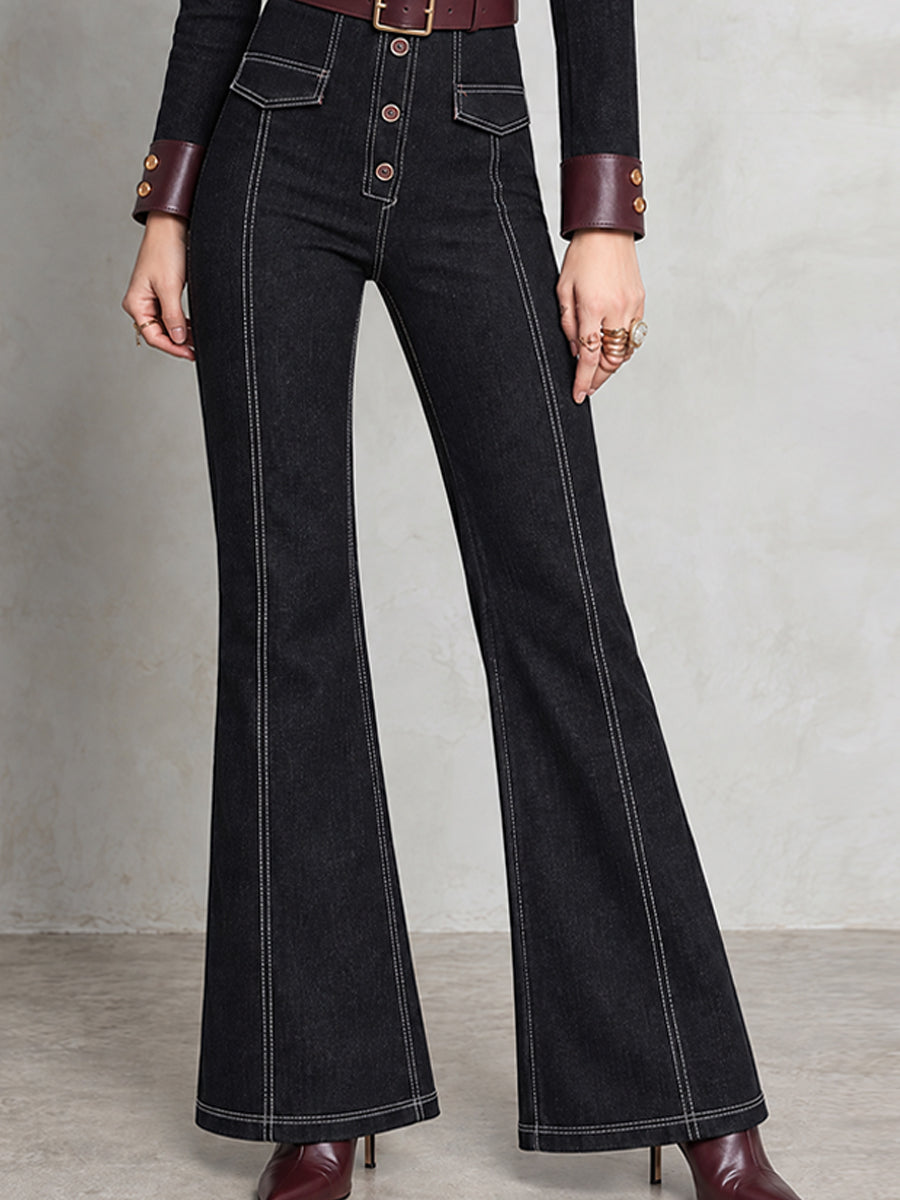 Mono Vaquero Nomad Negro Acampanado con Detalles de Cuero