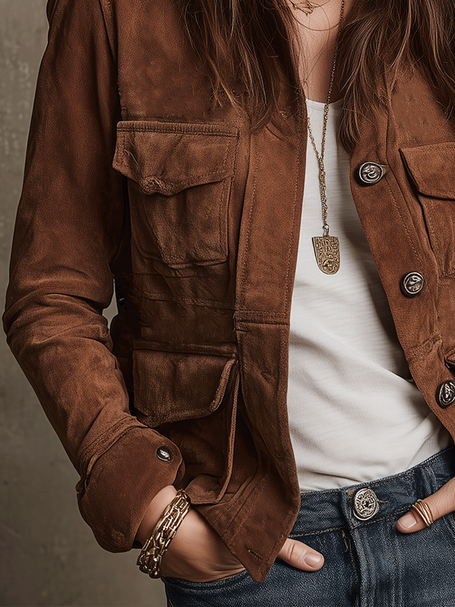 Chaqueta Utility Vintage de Ante Marrón