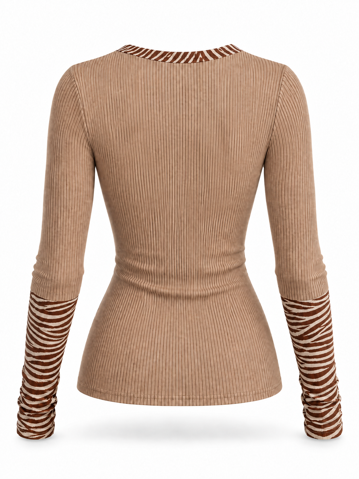 Top Desert Muse de Punto Canalé con Detalles de Estampado de Cebra