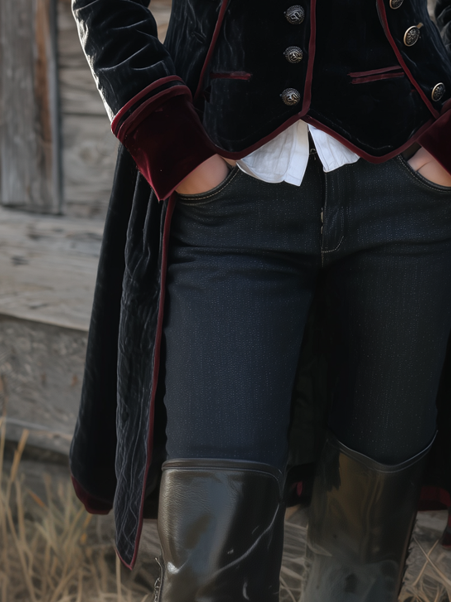 Chaqueta Larga Vintage de Terciopelo con Detalles en Contraste