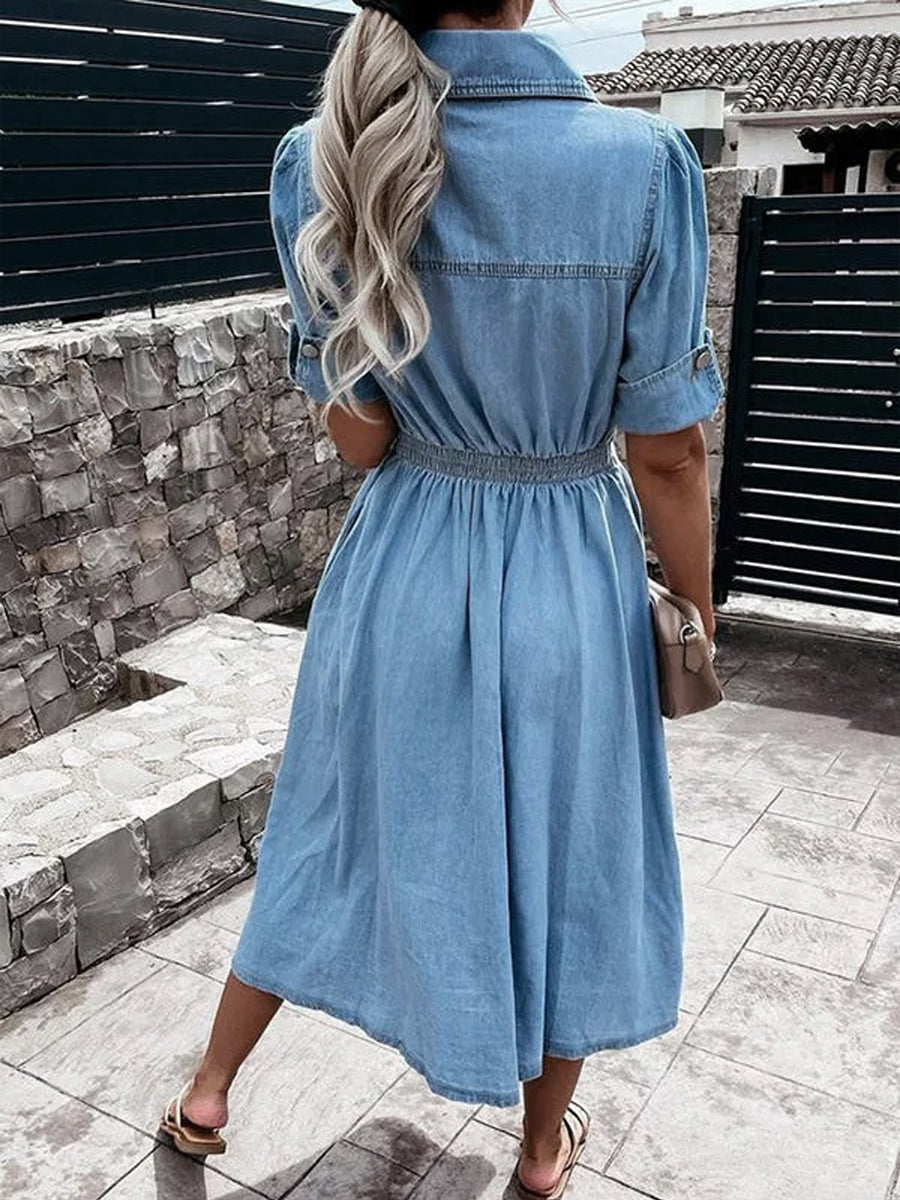 Delia | Vestido de denim de manga corta