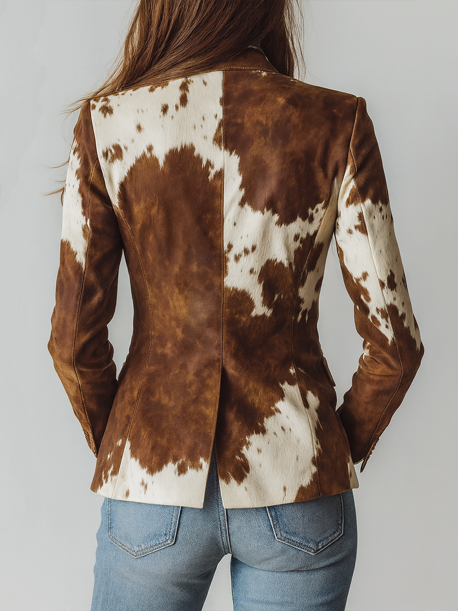 Blazer Vintage de Ante Ecológico con Estampado de Piel de Vaca