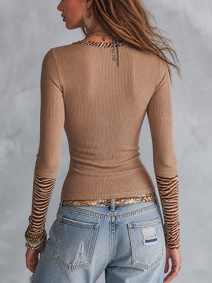 Top Desert Muse de Punto Canalé con Detalles de Estampado de Cebra