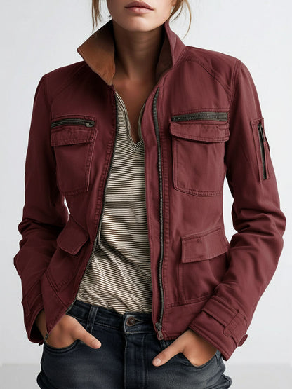Chaqueta Cargo Verde Oliva de Exterior con Bolsillos Utility