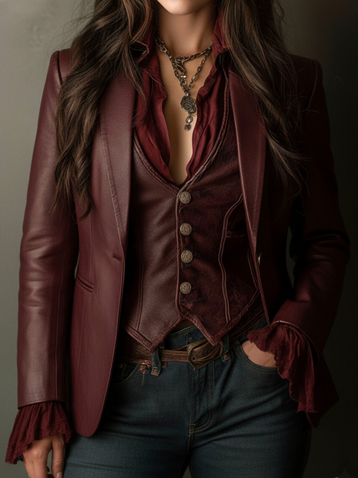 Blazer Vintage de Ecopiel Color Burdeos