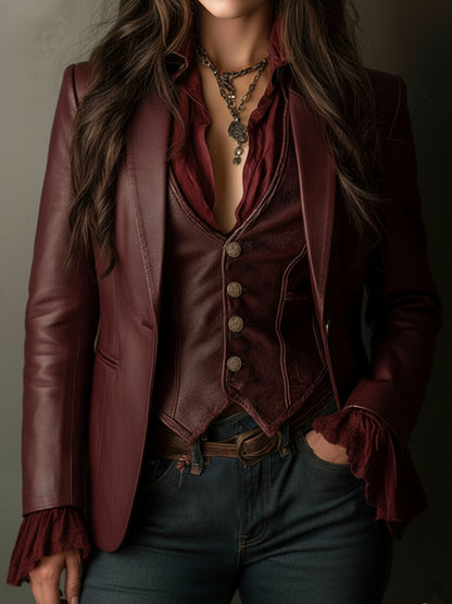 Blazer Vintage de Ecopiel Color Burdeos
