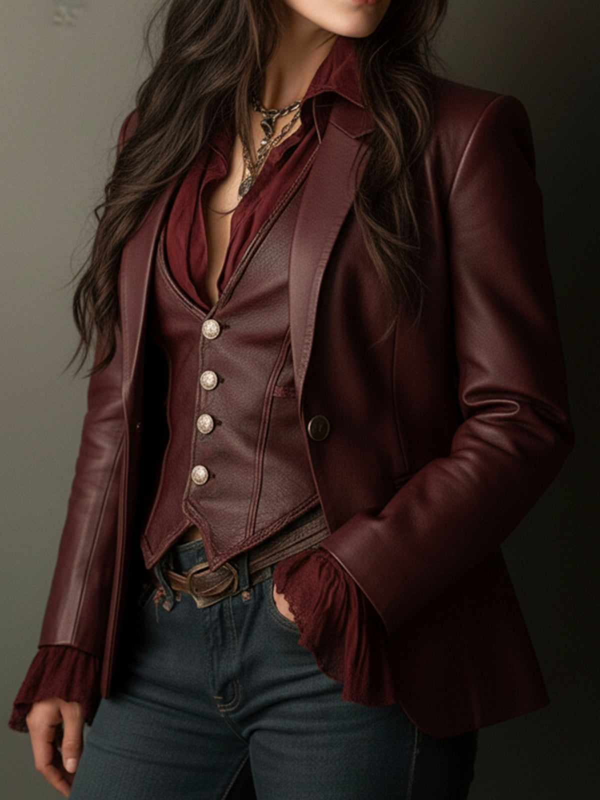 Blazer Vintage de Ecopiel Color Burdeos