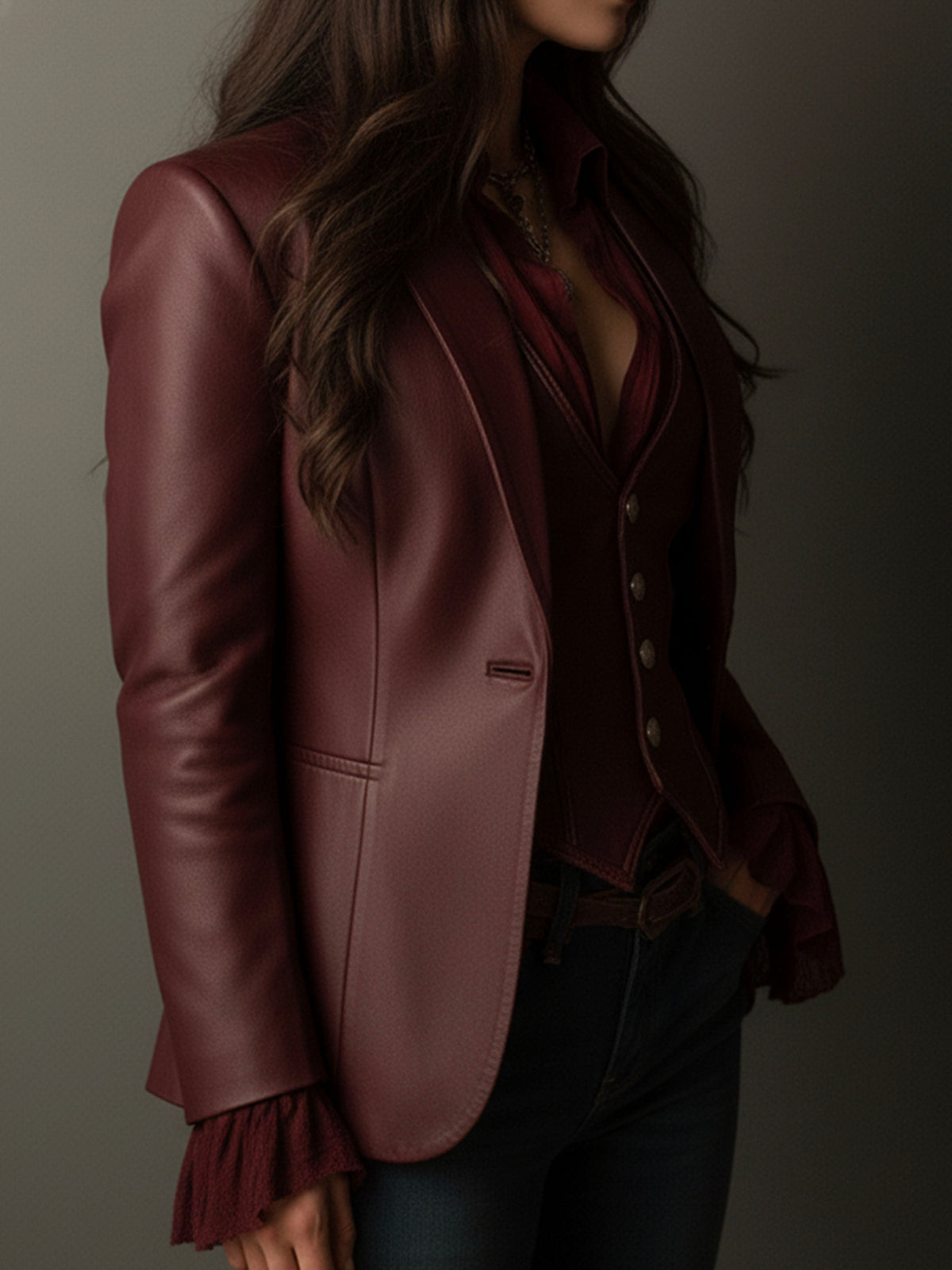 Blazer Vintage de Ecopiel Color Burdeos