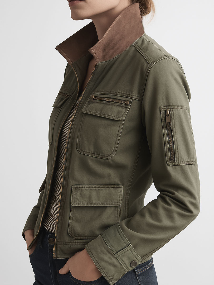 Chaqueta Cargo Verde Oliva de Exterior con Bolsillos Utility