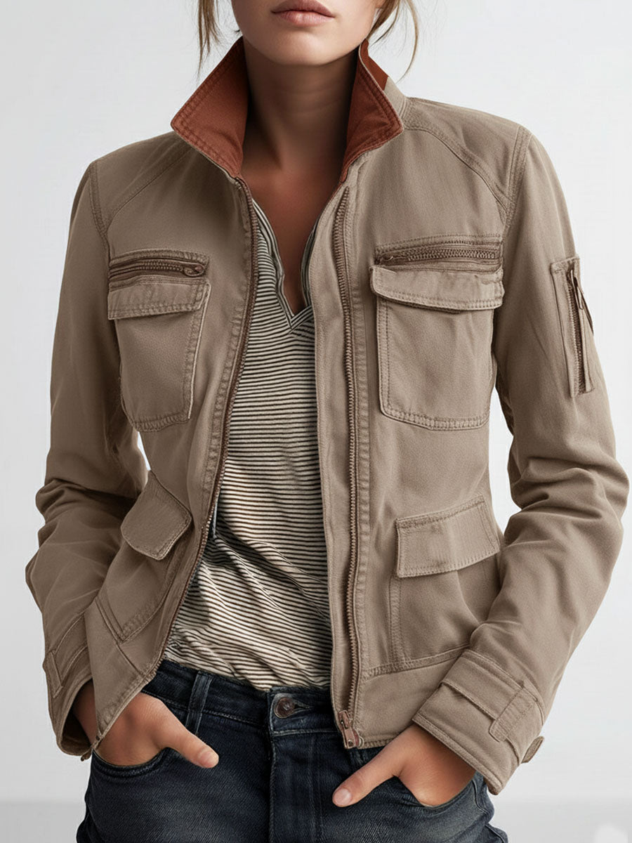 Chaqueta Cargo Verde Oliva de Exterior con Bolsillos Utility