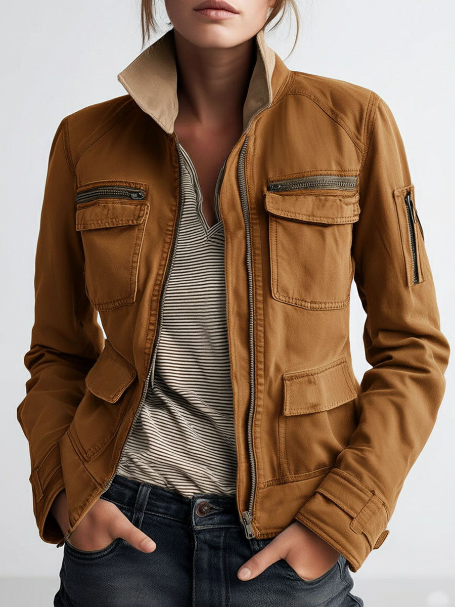 Chaqueta Cargo Verde Oliva de Exterior con Bolsillos Utility