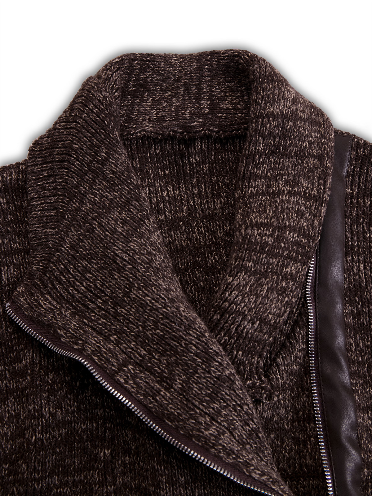 Chaqueta de punto marrón con cremallera asimétrica