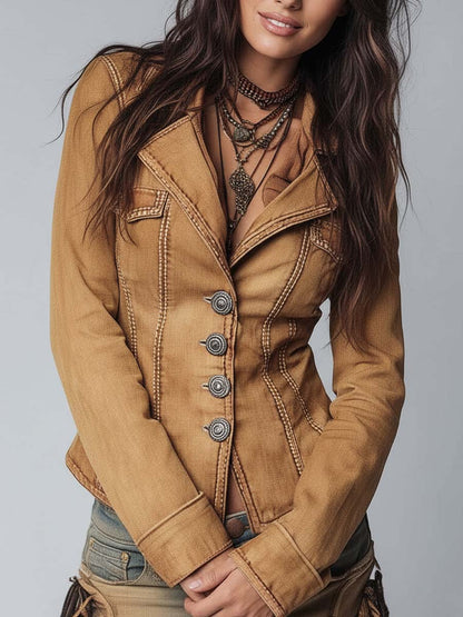 Chaqueta Vaquera Vintage Caqui de Corte Ajustado con Efecto Lavado