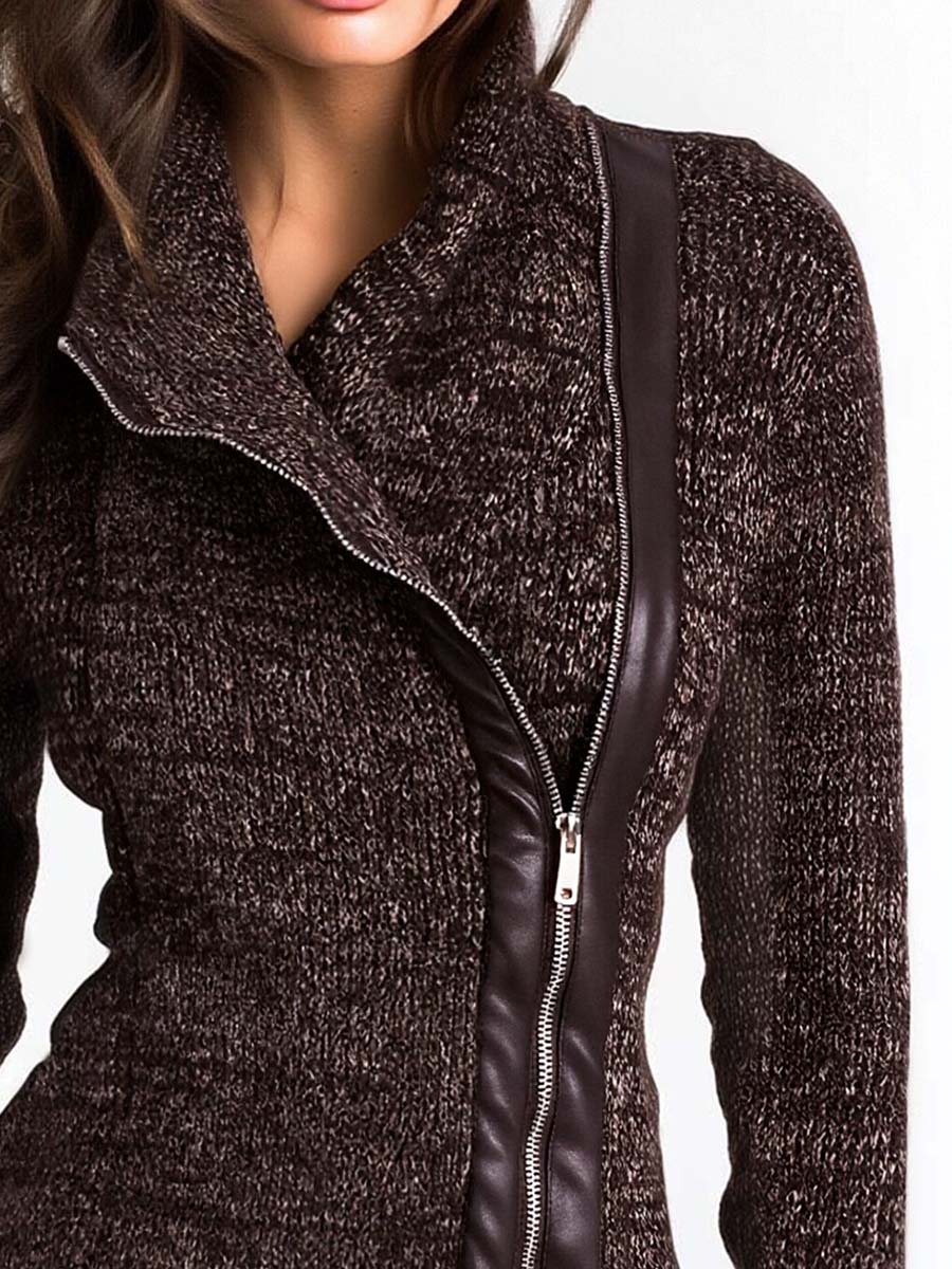 Chaqueta de punto marrón con cremallera asimétrica