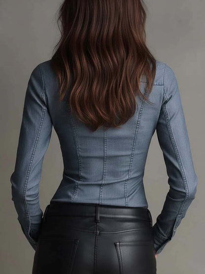 Camisa Vaquera de Tencel Entallada con Cintura Fruncida