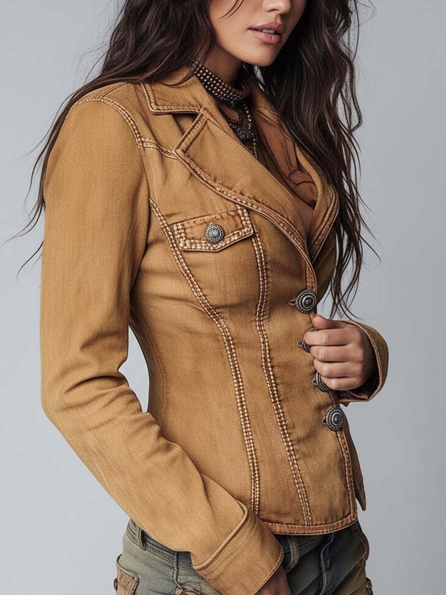 Chaqueta Vaquera Vintage Caqui de Corte Ajustado con Efecto Lavado