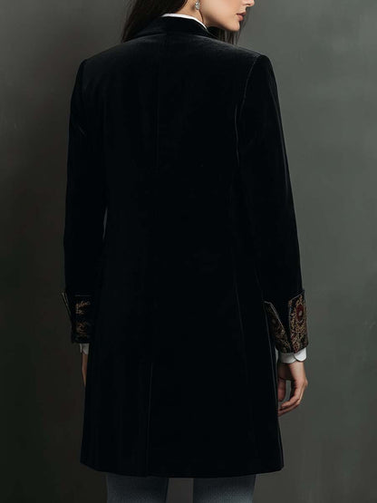 Blazer Vintage de Terciopelo Negro con Solapas de Estampado Barroco