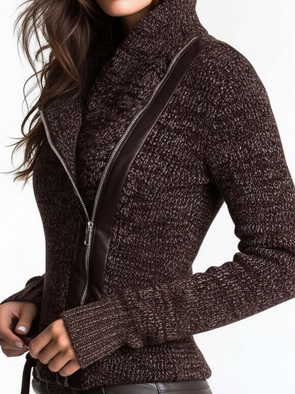 Chaqueta de punto marrón con cremallera asimétrica