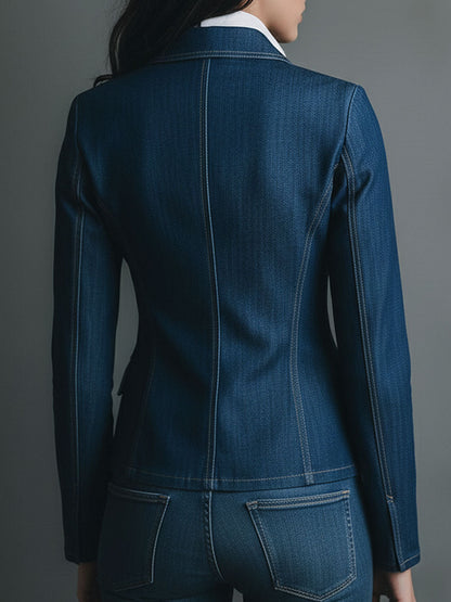 Blazer vaquero azul entallado con bolsillos