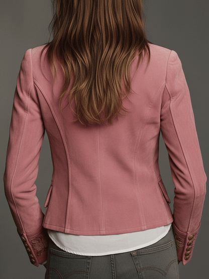Chaqueta Vintage de Ante Bordado con Doble Botonadura