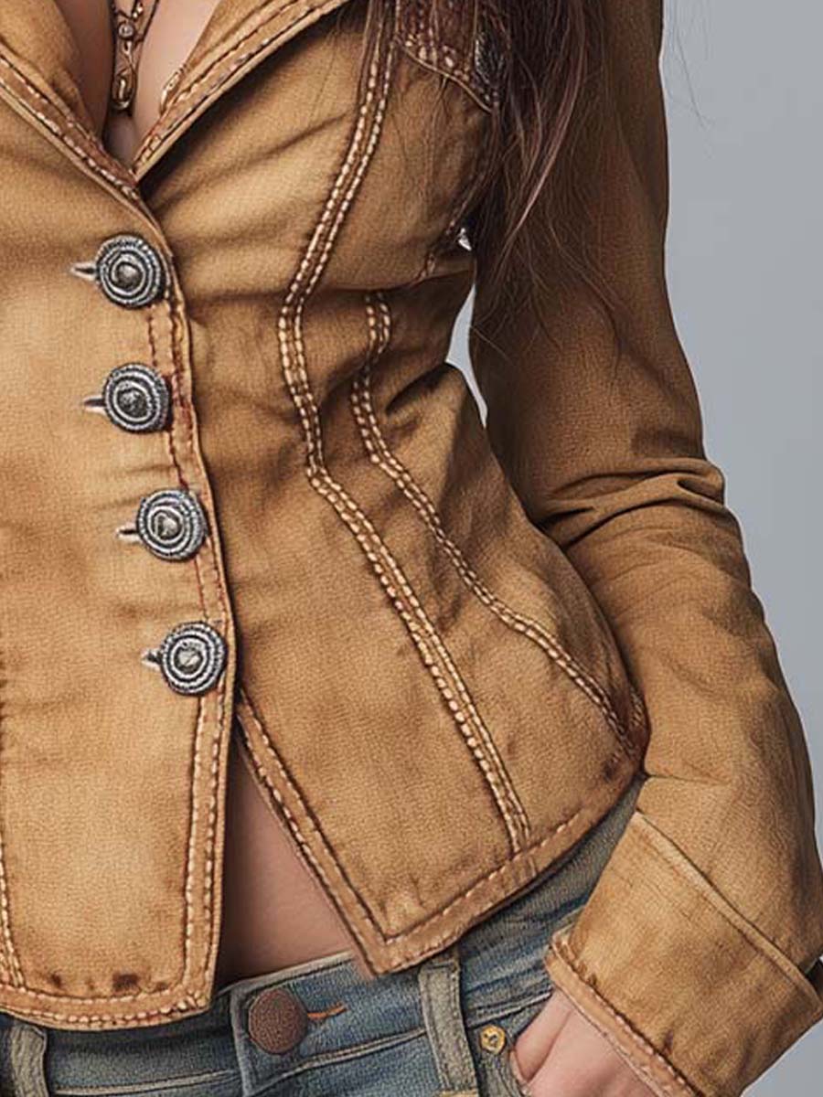Chaqueta Vaquera Vintage Caqui de Corte Ajustado con Efecto Lavado