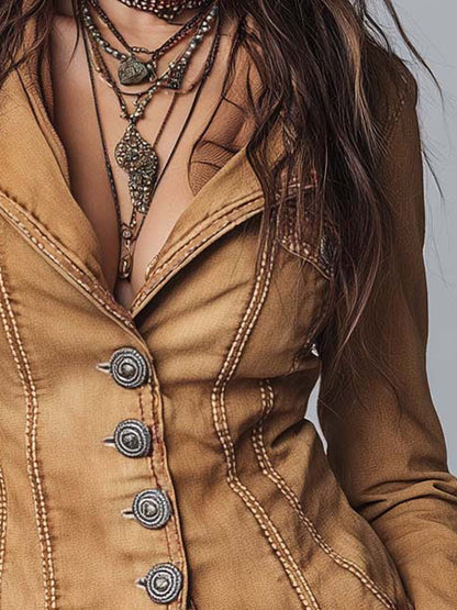Chaqueta Vaquera Vintage Caqui de Corte Ajustado con Efecto Lavado