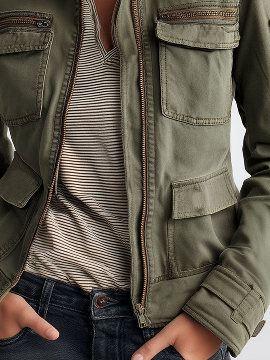 Chaqueta Cargo Verde Oliva de Exterior con Bolsillos Utility
