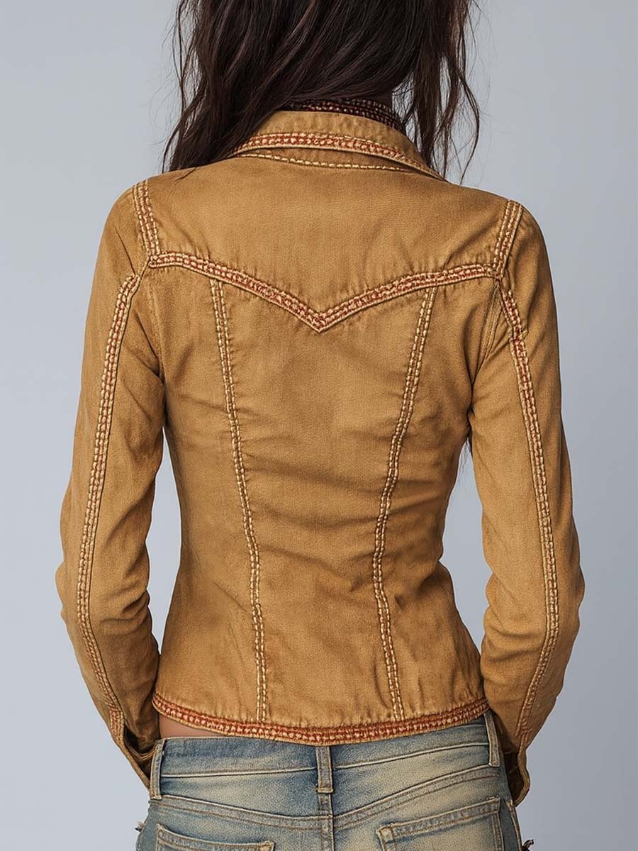 Chaqueta Vaquera Vintage Caqui de Corte Ajustado con Efecto Lavado
