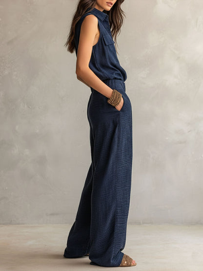 Mono Utility Boho Azul Pizarra Oscuro Texturizado con Cinturón
