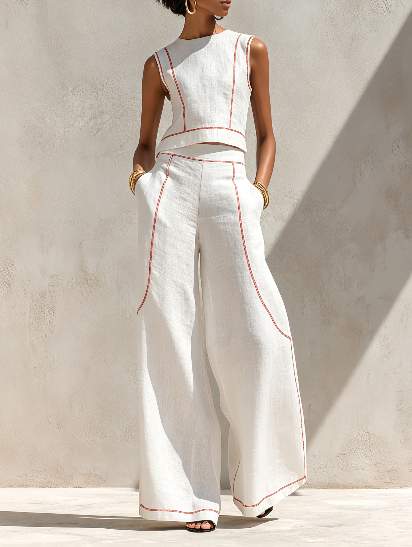 Victoria | Conjunto blanco con top sin mangas y pantalón de pierna ancha