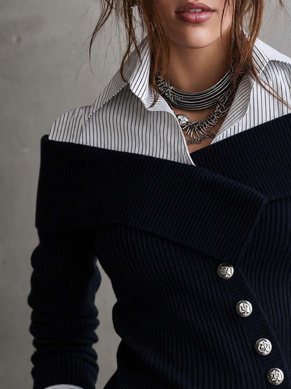 Blusa de Punto con Cierre Asimétrico y Efecto de Capas