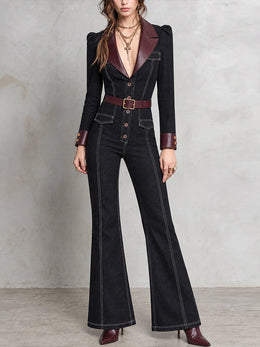 Mono Vaquero Nomad Negro Acampanado con Detalles de Cuero