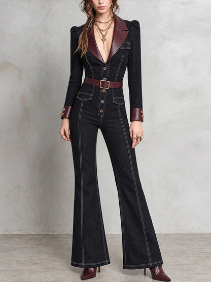Mono Vaquero Nomad Negro Acampanado con Detalles de Cuero