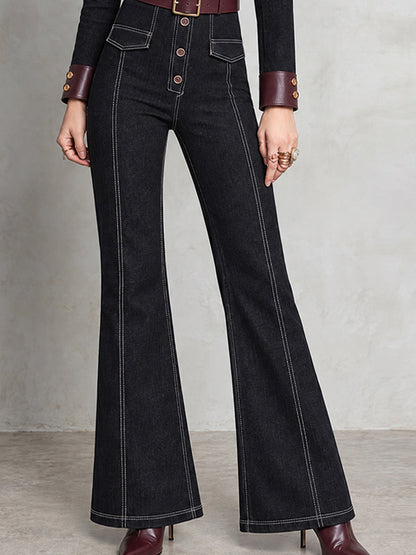 Mono Vaquero Nomad Negro Acampanado con Detalles de Cuero