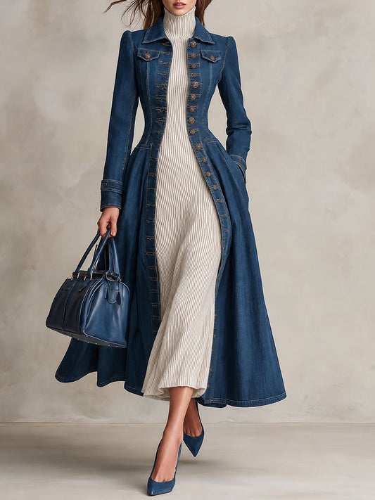 Gabardina vaquera larga entallada de estilo retro