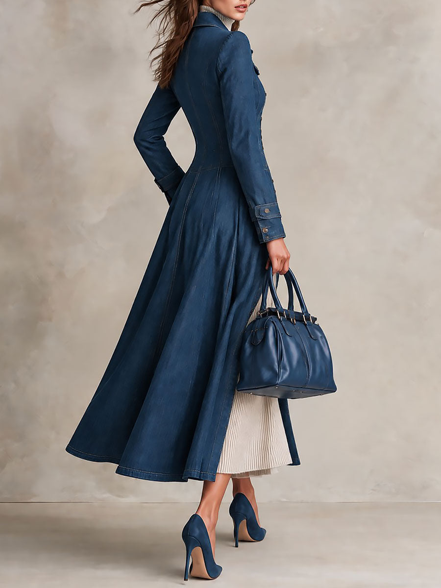 Gabardina vaquera larga entallada de estilo retro