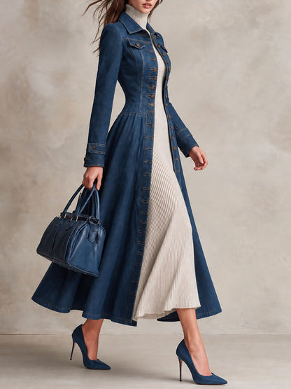 Gabardina vaquera larga entallada de estilo retro