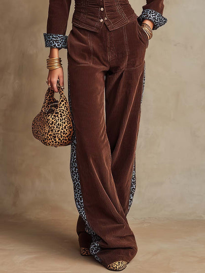 Conjunto de Pana de Dos Piezas con Detalles de Estampado de Leopardo