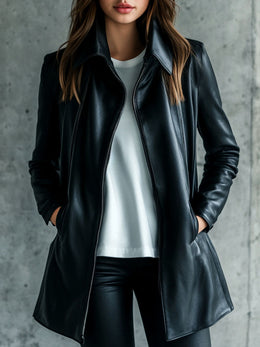 Chaqueta negra efecto piel con capucha