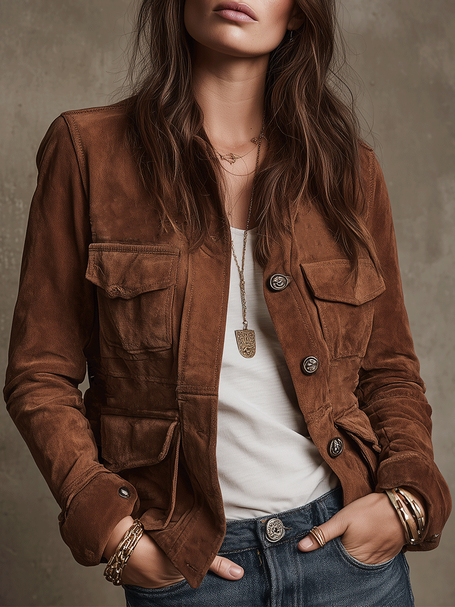 Chaqueta Utility Vintage de Ante Marrón