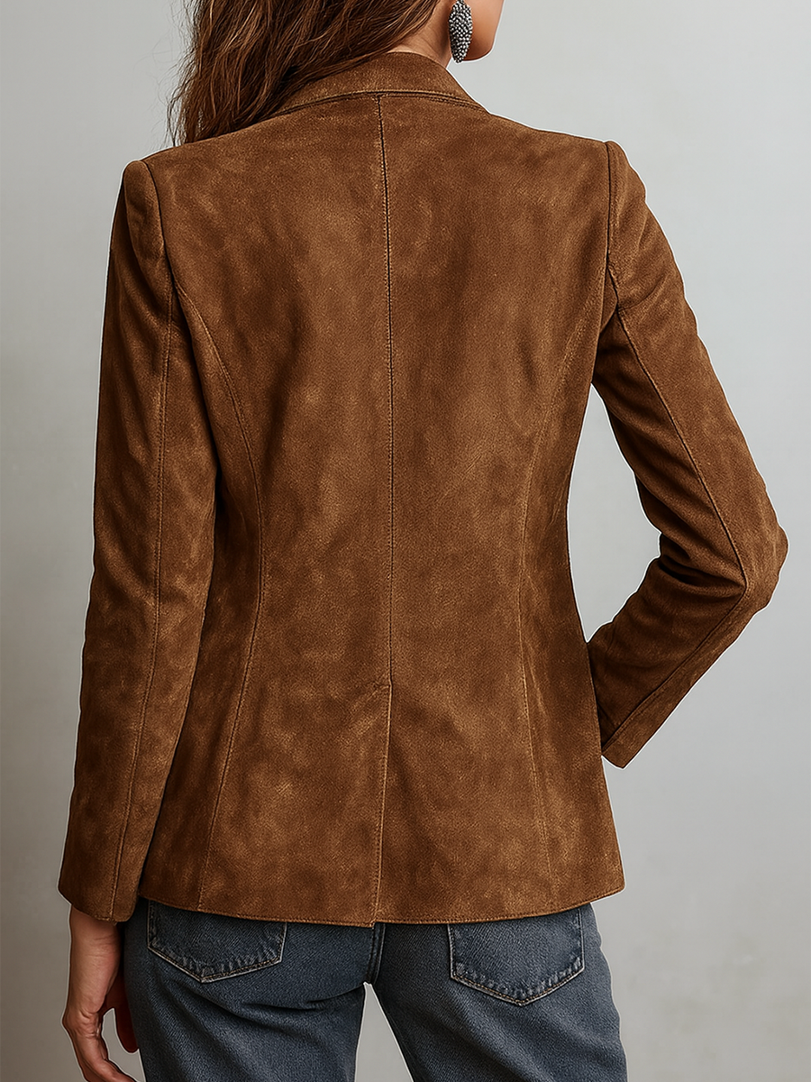 Chaqueta Retro de Ante Ecológico con Costuras en Contraste