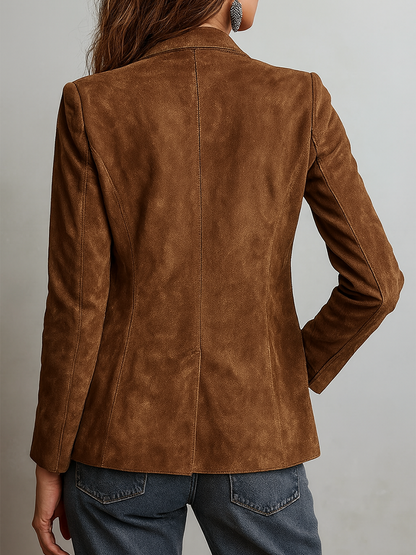 Chaqueta Retro de Ante Ecológico con Costuras en Contraste