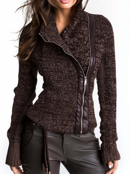 Chaqueta de punto marrón con cremallera asimétrica