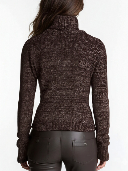 Chaqueta de punto marrón con cremallera asimétrica