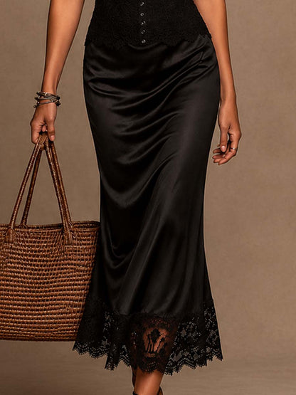 Vestido Midi Vintage de Satén con Tirantes y Detalles de Encaje