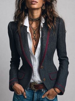 Blazer Retro Entallado de Tweed con Espiga y Detalles en Contraste