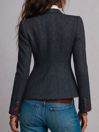 Blazer Retro Entallado de Tweed con Espiga y Detalles en Contraste