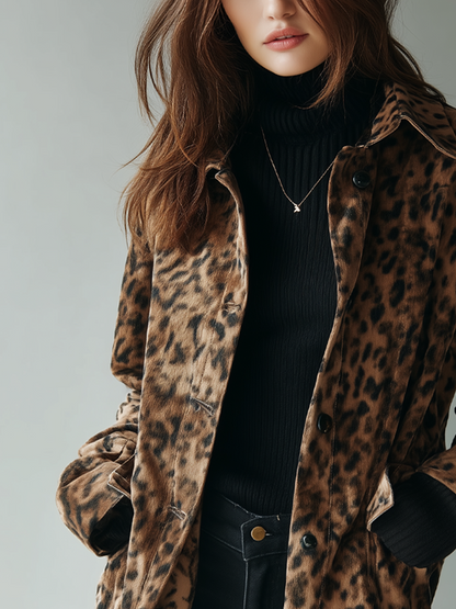 Chaqueta de efecto ante con estampado de leopardo